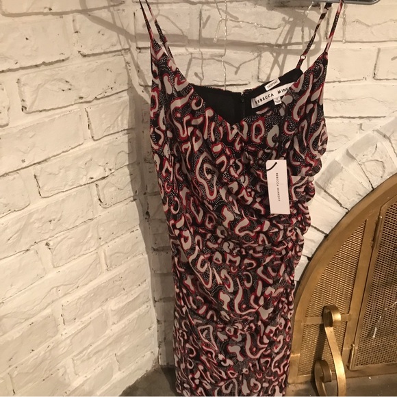 NWT Rebecca Minkoff Kinsley Ruched Mini Dress in Black and Red Size 4 - Picture 5 of 14